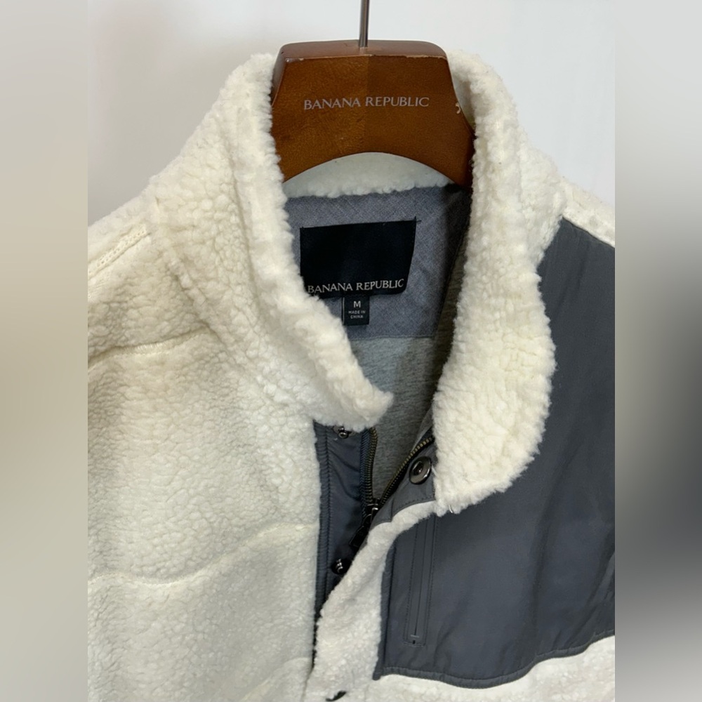 Banana Republic Cream/Off White & Grey Sherpa Vest View 6